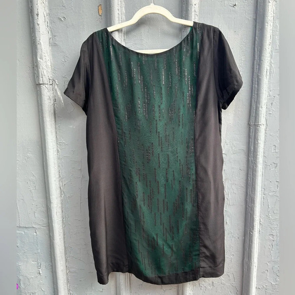 rag & bone Green & Black Silk Metallic Shift Dress, size 10 - Picture 5 of 15